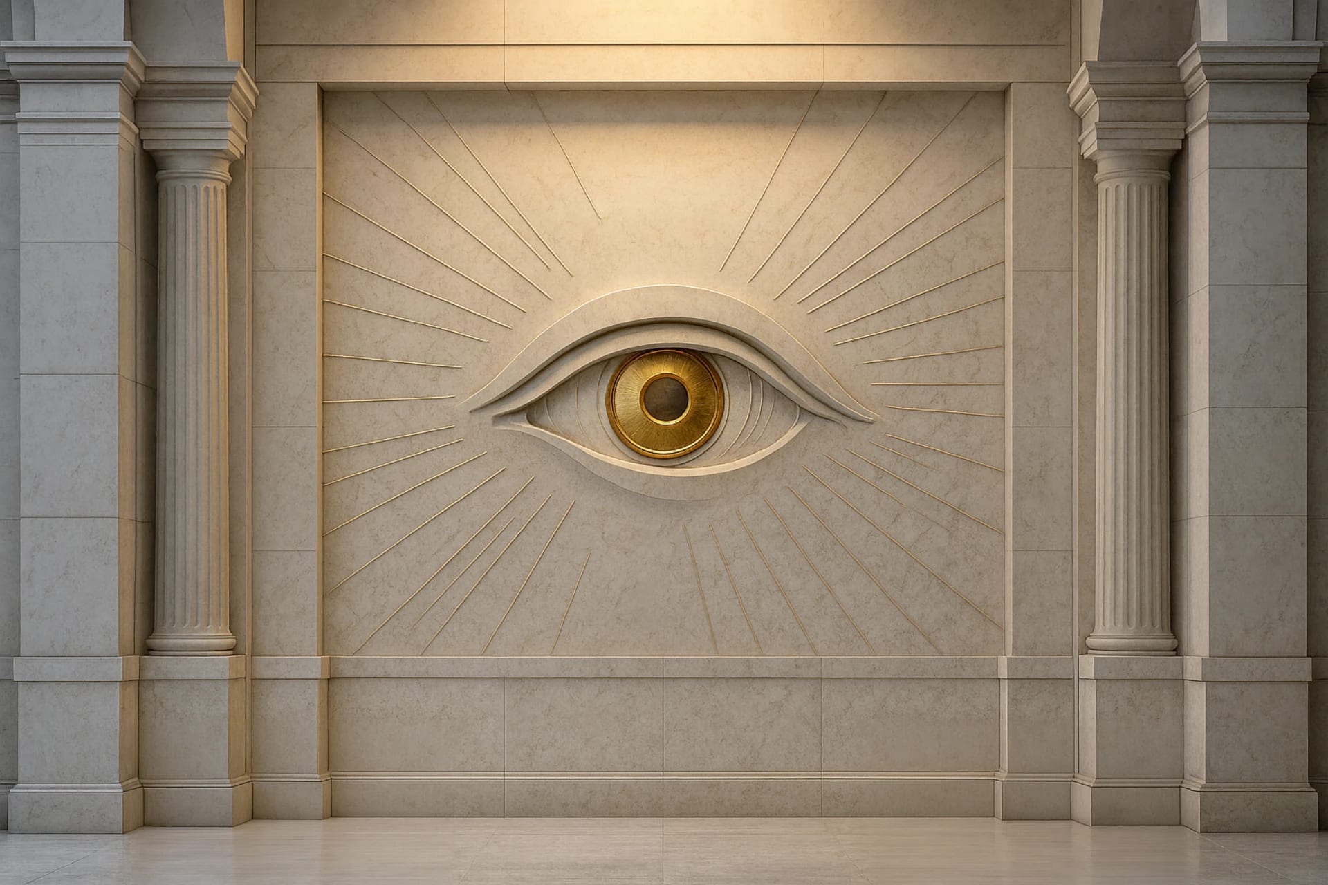 Carved eye emblem on a stone wall